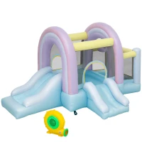 AIYAPLAY Hüpfburg, Piscină cu Bile, 2 Tobogane, Țesătură Oxford, Rezistent la UV, Blower, Colorat(m-7)
