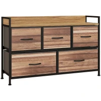 HOMCOM Comodă de Depozitare 5 sertare din Material Textil 98 x 29 x 63 cm structură din oțel negru(m-7)