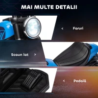 HOMCOM Motocileta Electrica de 6V cu Roti de Antrenament, Motocicleta Electrica Alimentata cu Baterii pentru Baieti si Fete, cu un Singur Buton de Pornire, Pedala, Far, pentru 18-36 luni, Albastru(m-7)