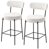 HOMCOM Lot de 2 tabourets de bar en tissu bouclette, chaises de bar avec dossier courbé, repose-pieds, 49x52x95cm, crème