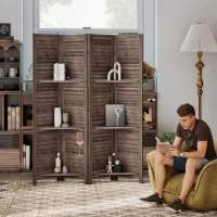 HOMCOM Paravento da interno in legno con 4 pannelli, Pieghevole, 160 x 170 cm, Noce(m-4)