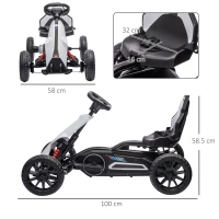 HOMCOM Kart electric pentru copii 12V - Viteză reglabilă 3-5km/h pentru copii de 3-8 ani - scaun reglabil - alb(m-3)