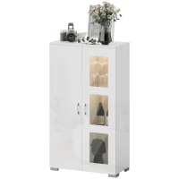HOMCOM Móvel de Armazenamento LED RGB 16 Cores e Comando Remoto Alto Brilho Portas de Vidro Prateleiras de Vidro 71x35x126cm Branco(m-6)