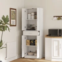 HOMCOM Armário de Cozinha Moderno com Portas de Armário Prateleiras Ajustáveis e Gaveta 60x35x180 cm Branco(m-2)