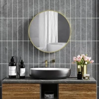HOMCOM Espelho Casa de Banho Redondo Ø70 cm Espelho de Parede com Estrutura de Alumínio e Gancho para Sala Entrada Corredor Dourado(m-2)
