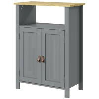 kleankin Mobilier de baie scund multi-rangements mare nișă placard dublu uși gri și natural(m-6)