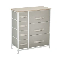 HOMCOM Comodă, Bufet, 7 sertare pliabile din material textil, Structură metalică, 63,5 x 30 x 71 cm, Gri deschis(m-1)
