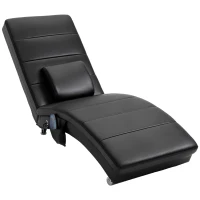 HOMCOM Relaxliege cu funcție de masaj, fotoliu de lounge ergonomic cu spătar înalt, cu funcție de masaj și pernă cu design Zero-G, fotoliu de lounge din piele ecologică, metal, spumă, negru, 58 x 163 x 87 cm(m-1)