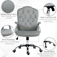 Vinsetto Velvet-Feel Work Chair, with Diamante Back - Grey(m-7)