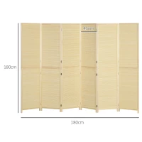 HOMCOM Biombo em Madeira de Bambu 6 Painéis 270x180 cm Separador de Ambientes Divisória de Separação Dobrável Natural(m-3)