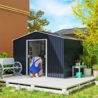 Outsunny Metalen Gereedschapsschuur met Schuifdeuren en Ventilatieramen, 277 x 195 x 192 cm, Donkergrijs(m-2)