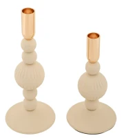 Mauro Ferretti Set Suport Lumanare Aster Crem 2 Bucati Cm Ø10X20-10X25,3(m-2)