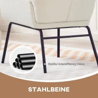 HOMCOM Moderner Polsterstuhl im Ohrenbacken-Stil, hohe Rückenlehne, dicke Polsterung, Stahlbeine, Cremeweiß(m-5)