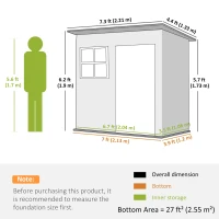 Outsunny Tuinschuur met raam, afsluitbare deur, voor tuin, terras, staal, 221L x 133B x 190H cm, Grijs(m-3)
