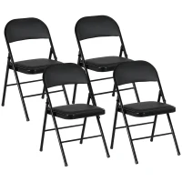 HOMCOM Set 4 scaune pliante, scaune de birou portabile, picioare din oțel, scaun pliant pentru birou, recepție, sală de așteptare, piele artificială, negru(m-5)