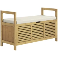 HOMCOM Banco de Armazenamento com Compartimento Escondido Sob Assento para Entrada Almofadado e Braço 100x40x60 cm Natural(m-7)