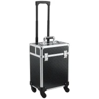 HOMCOM Valiza trolley pentru machiaj, geantă cosmetica cu mâner telescopic reglabil 34L x 24l x 52H cm aluminiu negru(m-1)
