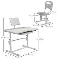 ZONEKIZ Pupitre Infantil Ajustable con 1 Cajón 1 Estante para Libros y Ángulo de Mesa Ajustable 80x49,5x82-104 cm Gris y Blanco(m-3)