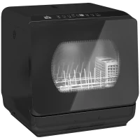 HOMCOM Table Top Dishwasher with Built-in 6L Water Tank, Mini Countertop Dishwasher with 6 Programs, 4 Place Settings, Black(m-1)