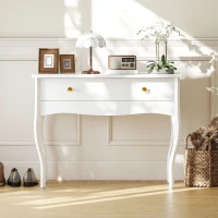HOMCOM Coiffeuse avec grand tiroir et pieds cabriole, bureau coiffeuse pour chambre à coucher, 100 x 40 x 74 cm, blanc(m-7)