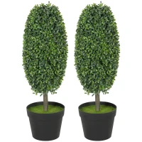 HOMCOM Set de 2 plante artificiale, Arbori de plastic rezistenți la UV în ghiveci, Plastica, Ciment, Verde(m-6)