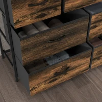 HOMCOM Dulap de Depozitare, Comodă cu 7 Sertare din Material Textil, Design Industrial, Structură din Oțel, 98x29x85cm, Maro/Negru(m-4)