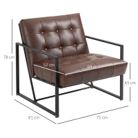 HOMCOM Poltrona de Sala Poltrona Relax Assento Encosto Capitonê Estrutura Metal Preto Revestimento Sintético Marrom(m-3)