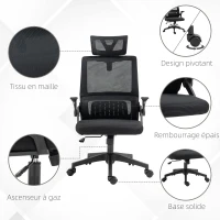 Vinsetto Fotoliu de birou reglabil cu husa din plasa poliester, spatar ergonomic inclinabil pivotant Negru(m-4)