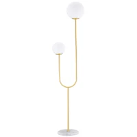 HOMCOM Candeeiro de Pé em Metal Candeeiro de Pé Dourado para Sala com 2 Abajures Globos Brancos em Vidro Fosco 25W 33x25x155,5 cm(m-1)