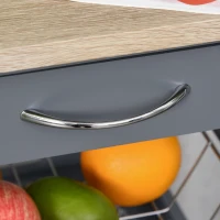 HOMCOM Servitoră de bucătărie pe roți cu panier + 2 tăvi detașabile, sertar, raft in lemn stejar deschis(m-4)