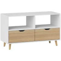 HOMCOM TV-bench, TV-kommod cu sertare, rafturi deschise, lemn, 99 x 39 x 58 cm, Alb(m-6)