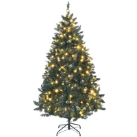 HOMCOM Árbol de Navidad de Abeto 180 cm con Luces LED 9 Modos de Iluminación 802 Ramas con Nieve Artificial Verde(m-11)