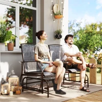 Outsunny Metaal tuinbank schommelstoel tuinstoel 2-zits met tafel schommel bruin(m-10)