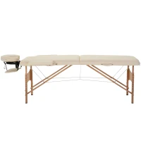HOMCOM Masă de Masaj Pliabilă din Lemn 2 Zone, Alb Crem(m-11)