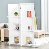 HOMCOM Paravent interior 4 Panouri 160L x 170H cm 3 rafturi Pliabile separator de cameră Uși pliante Lemn de Paulownia Alb(m-2)