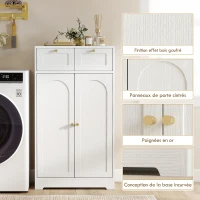 HOMCOM Meuble de salle de bain meuble de rangement avec 2 tiroirs double porte arquée étagères réglables 60x30x108cm blanc(m-6)