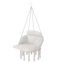 Outsunny Hanging Chair Outdoor Hammock Chair with Soft Cushion, Cotton Rope Boho Style Swing Chair, Hanging Garden Swing Seat for Indoor Outdoor, Cream White(m-11)