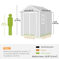 Outsunny Tuinschuur, Gereedschapsschuur met Bodem, Afsluitbare Deuren, Ventilatieopeningen, Venster, Houtlook, Kunststof, Grijs(m-3)