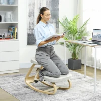 HOMCOM Kniesitz, ergonomischer Schaukelholzstuhl, Kniesitz für Homeoffice, in Creme(m-2)
