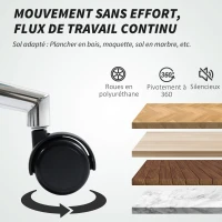 HOMCOM Fauteuil de bureau sans accoudoirs, chaise de bureau avec hauteur réglable, 52x58x80-90cm, blanc(m-5)