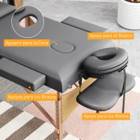 HOMCOM Masă de Masaj Pliabilă din Lemn de 3 Zone cu Înălțime Spătar Suport pentru Cap Ajustabile Brațe 215x60x64-89 cm Gri(m-4)