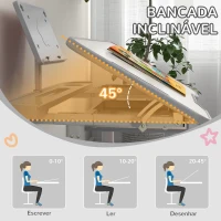 ZONEKIZ Conjunto de Secretária e Cadeira para Crianças com Altura Ajustável e Ângulo da Mesa Ajustável 80x49,5x82-104 cm Cinza e Branco(m-7)