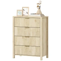 HOMCOM Cassettiera con 4 Cassetti Scanalati e Maniglie Dorate, 70x38x93 cm, Legno Naturale(m-10)