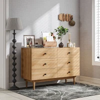 HOMCOM Comodă 6 sertare mobilier de depozitare picioare din lemn masiv 120 x 40 x 80 cm culoare lemn(m-9)