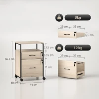 Vinsetto Cassettiera per Scrivania con 2 Cassetti e Ruote, per Formato Lettera A4 44x40x66,5 cm, Legno(m-3)