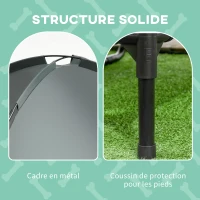 PawHut Pat pentru câini și pisici pe picioare confortabil velum anti-UV material oxford microperforat + parasol + geantă de transport inclusă gri-negru(m-3)