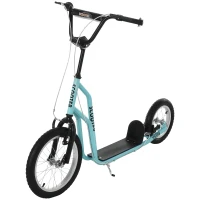 HOMCOM Kinderroller ab 5 jahre Scooter Tretroller Cityroller Kinder Roller Kickboard cu roti gonflabile 16/12 inci Albastru 135 x 58 x 88-94 cm(m-1)