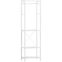 HOMCOM Cabide Cabide de Roupas com Barra de Suspensão 4 Ganchos Prateleiras 52x30x180 cm Branco