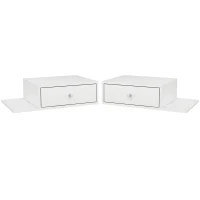 HOMCOM Set de 2 noptiere de perete - set de 2 noptiere - raft lateral și sertar - 55l x 30P x 15H cm MDF alb(m-7)