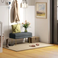 HOMCOM Banc bancă cutie de depozitare 2 în 1 cu asistent aspect de catifea și picioare din oțel - 79,5L x 37,5P x 43H cm gri și aurit(m-2)